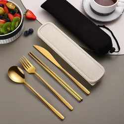 4pcs Set Portable Cutlery Set Tableware Set Camping Dinnerware Set Stainless Steel Knife Fork Spoon Kit Travel Flatware With Box