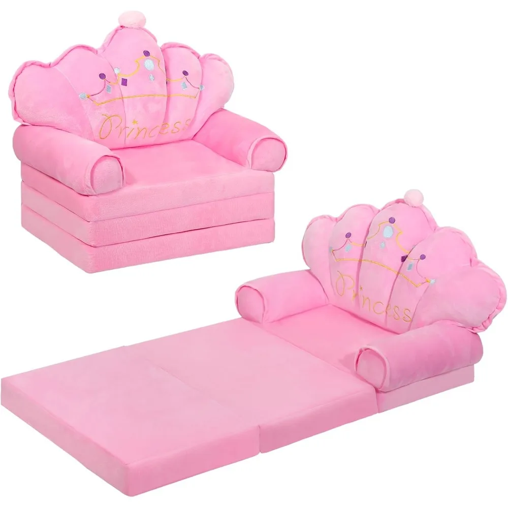 Kids sofa, pink princess chair folding sofa, bedroom furniture elastic foam children's chair (light pink)