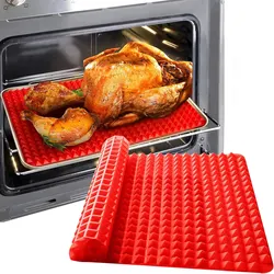 Estera de silicona para hornear, sartén piramidal, paquete de 1/2, hoja reductora de grasa saludable antiadherente de gran tamaño para horno, asar y barbacoa