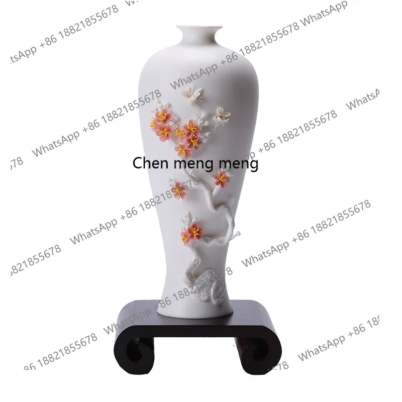 H178High end white porcelain, sheep fat, jade vase, home decor, living room, antique shelf, plum blossom vase, decorative decora