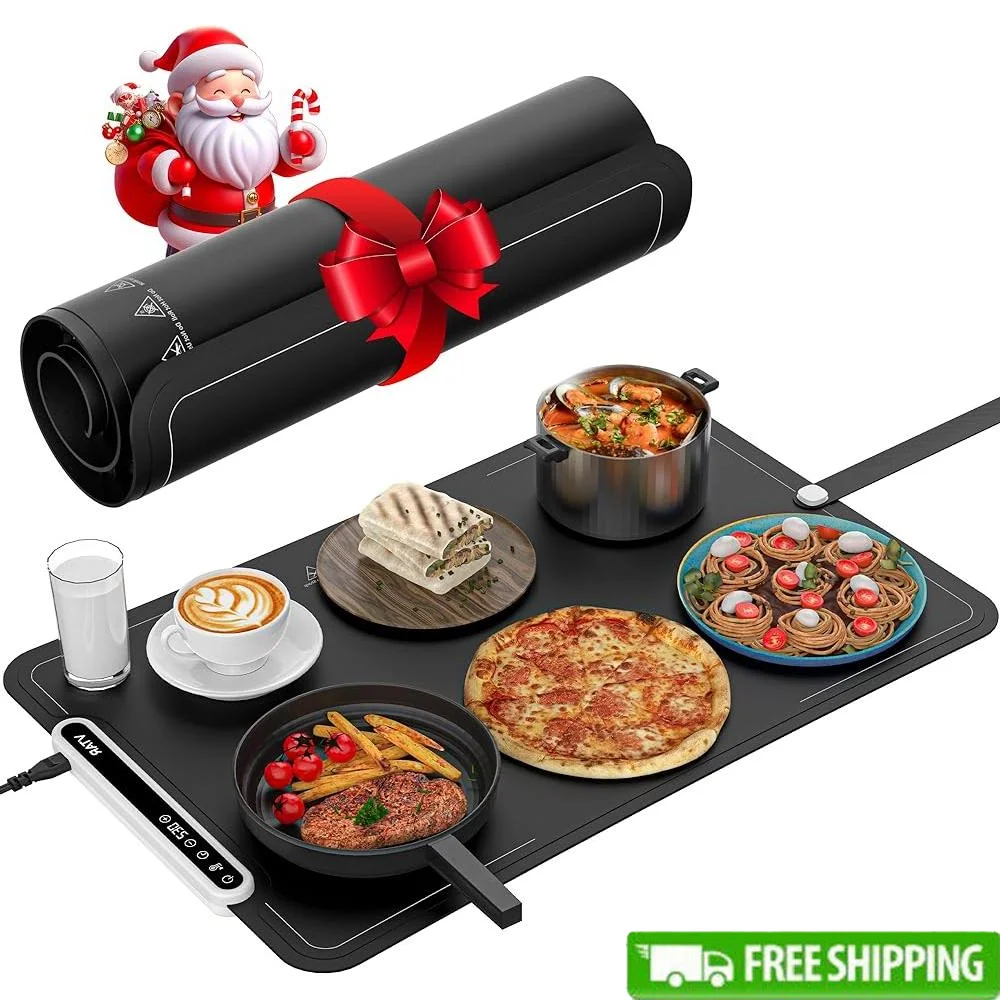 Electric Food Warming Mat Portable Buffet Heater Adjustable Temperature Food Warmer Rollable Heating Tray Non-slip Design Child