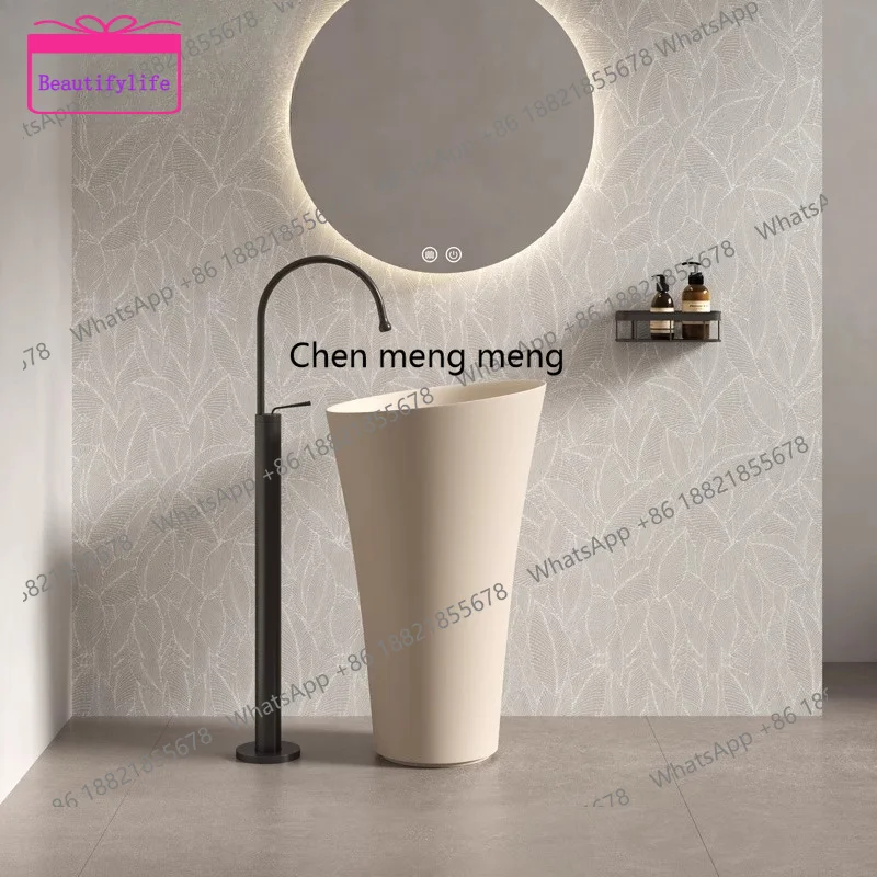 YL Round artificial stone wash basin integrated floor column basin villa household