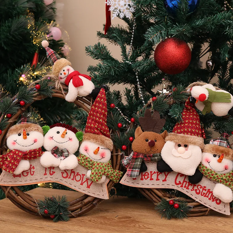 

New Christmas Rattan Garland Decoration Snowman Old Man Elk Vine Ring Pendant Scene Setting Supplies