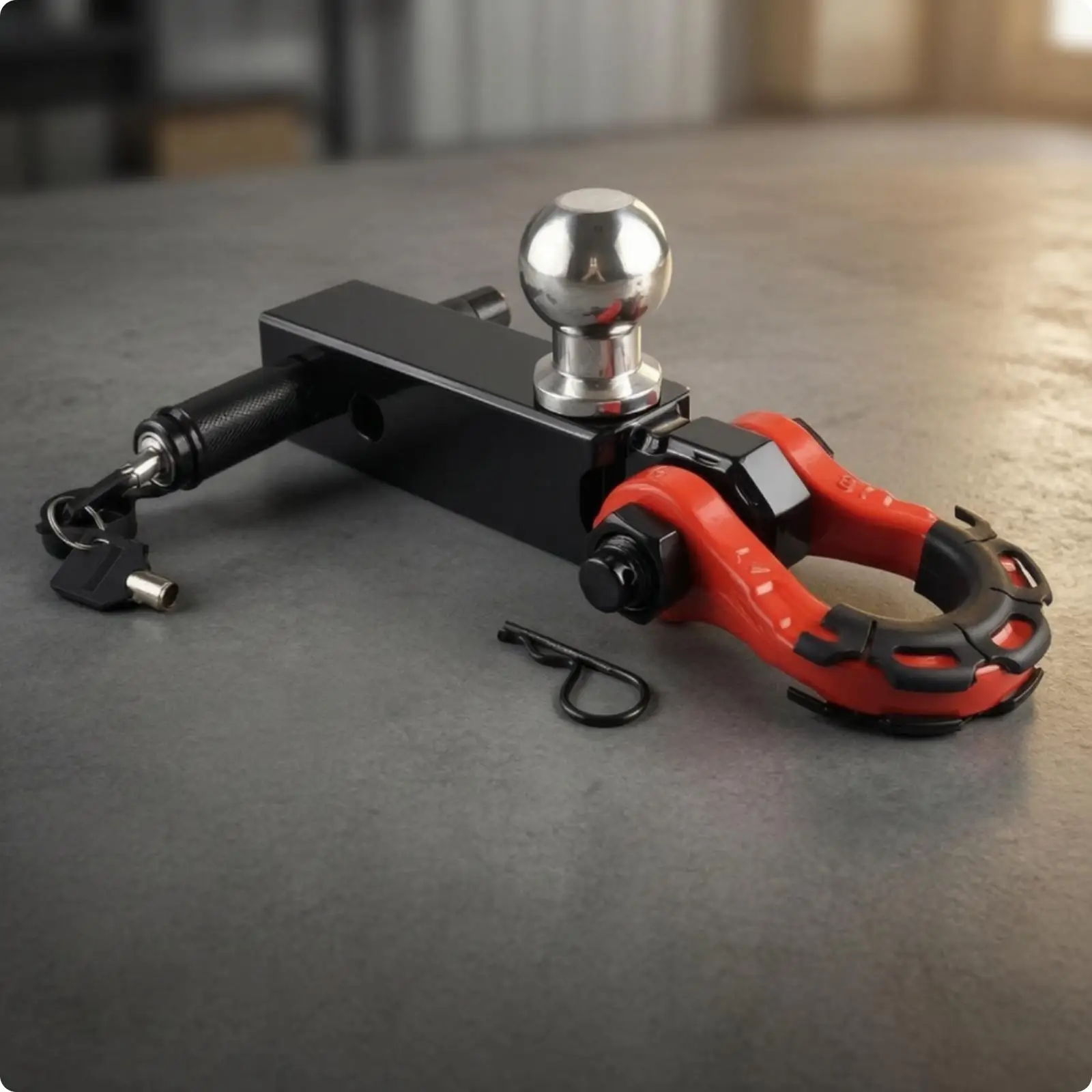 Robust Vehicle Towing Hook Aluminum and Stainless Unified Ball Shackle Hitch Mount for Utility Use