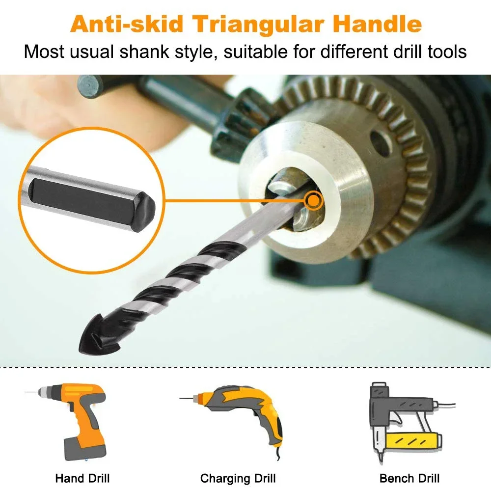 5/10個入り 石材・ガラス用ドリルビットセット 金属・鋼鉄・磁器・セラミックタイル・レンガ・木材用 工業用強度 超硬ドリルビットチップ