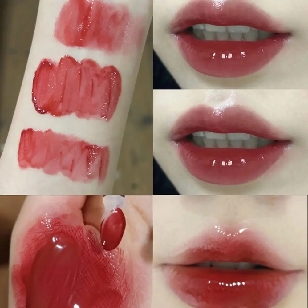 Esmalte de labios de oso rechoncho impermeable, 4 colores, hidratante, enlatado, brillo de labios de espejo, lindo lápiz labial de luz de agua rosa púrpura