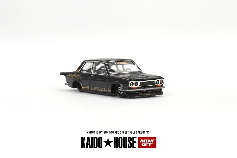 Kaido House + MINIGT Datsun 510 Pro Street Full Carbon V1 KHMG110 Car Alloy Toys Motor Vehicle Diecast Metal Model for Children