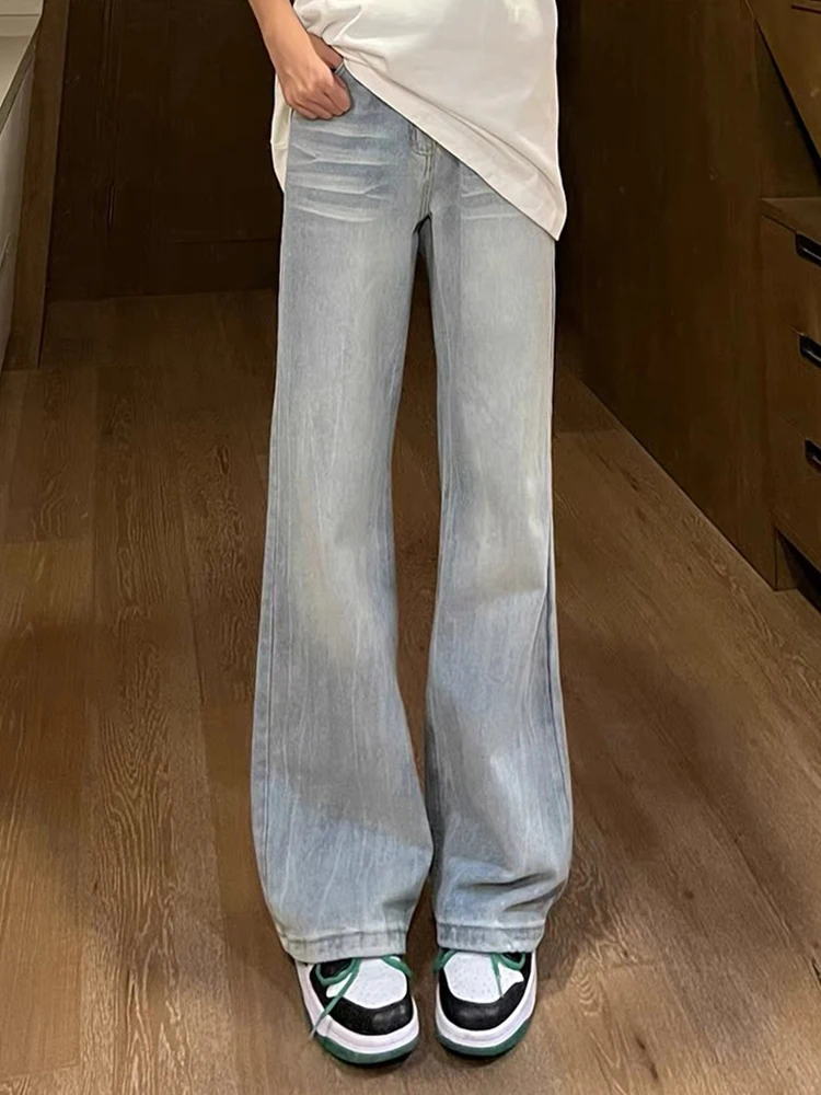 

Blue Bamboo Bud Pattern Flared Jeans Men's Autumn Winter Fleece High Street Vibe American Style Leg Lengthening Straight Leg ...