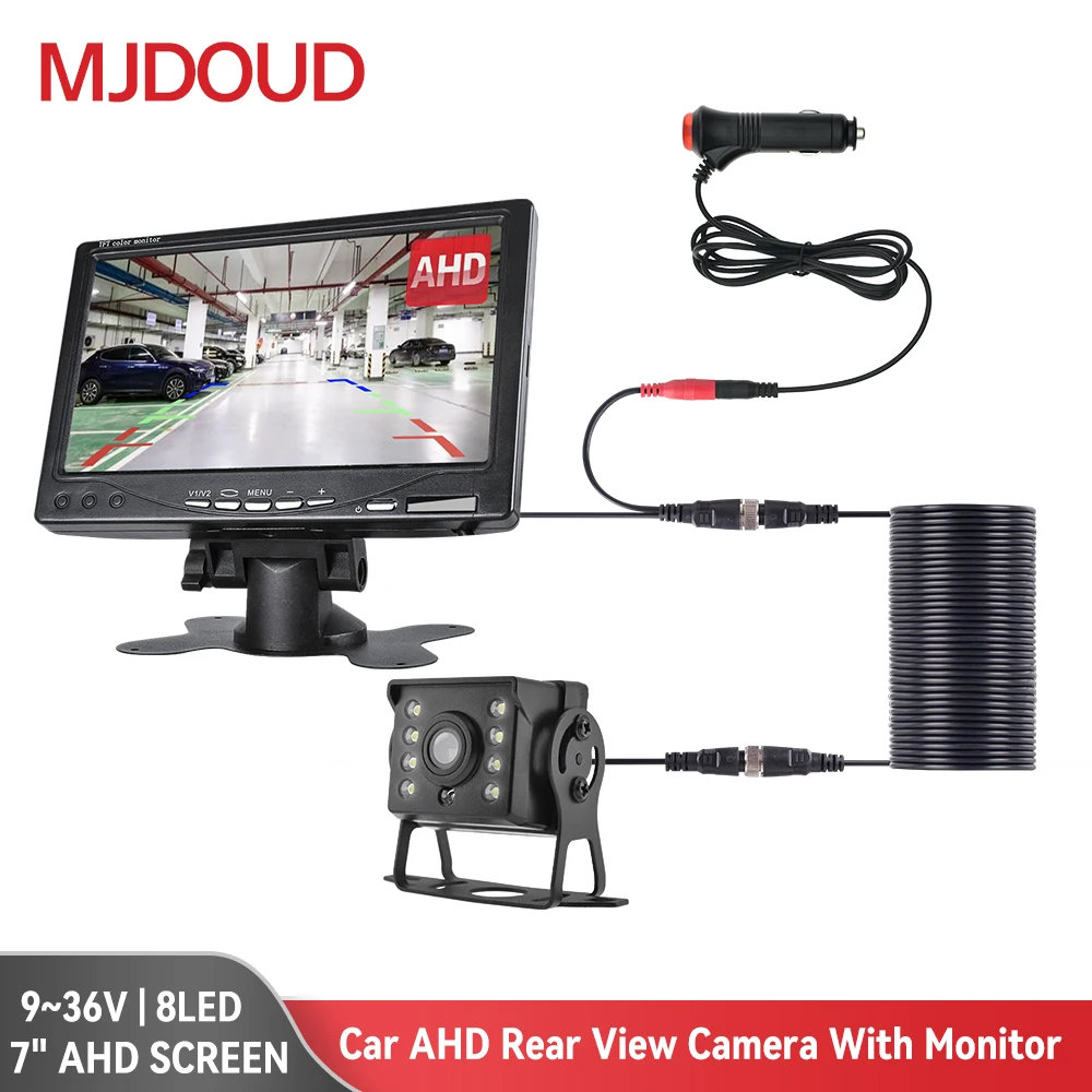 MJDOUD Car AHD Rear View Camera with Monitor for Truck Parking Trailer 24V Reversing Camera for 7 Inch Screen Easy Installation 1