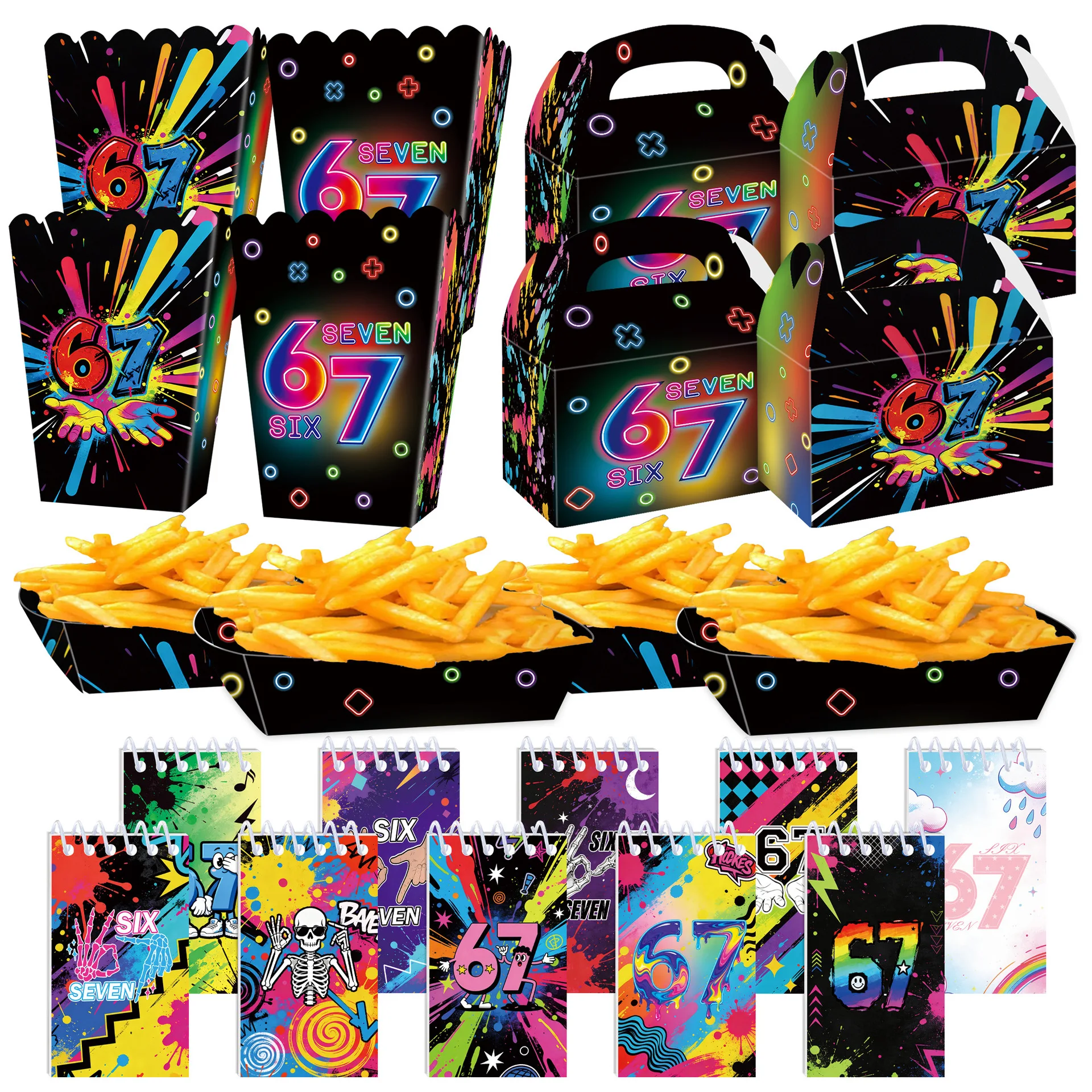 Sacs cadeaux amusants 67 Six Sept pour décorations de fête, boîtes à popcorn, boîtes à frites, sacs cadeaux 3D, fournitures de fête d'anniversaire pour baby shower