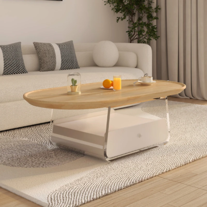 

Small apartment acrylic coffee table cream style living room home modern simple creative oval