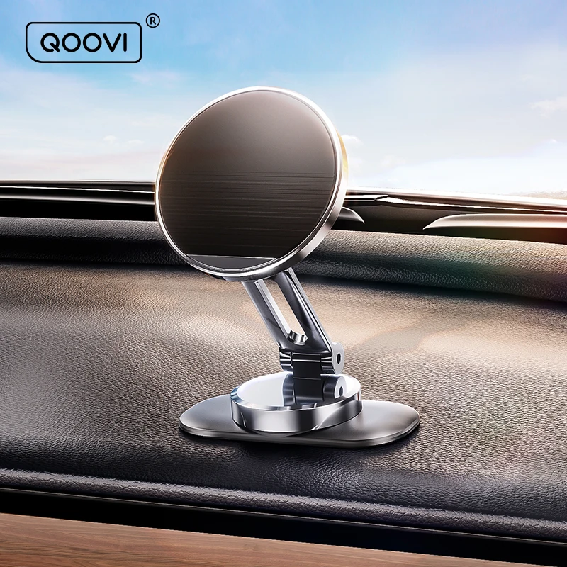 QOOVI Support de téléphone magnétique pour voiture Support 360 degrés aimant de tableau de bord Support GPS pliable pour iPhone 16 Samsung Xiaomi POCO