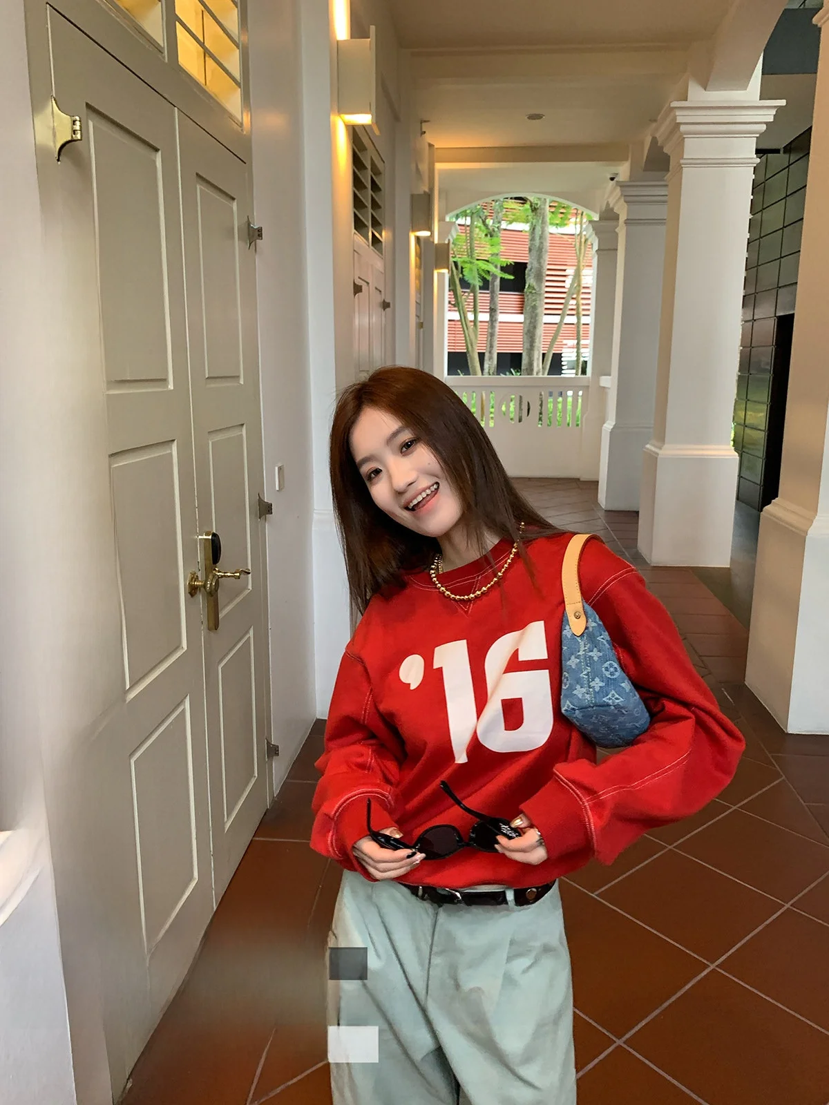 

Retro American Style Hoodie Women's Casual Print Loose Fit Long Sleeve Breathable round Neck Spring Top No Spice Coriander
