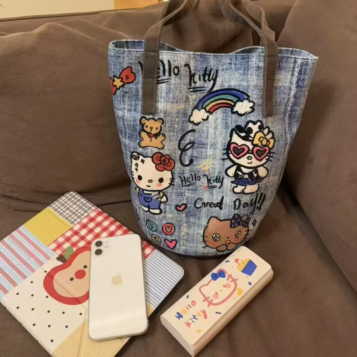 حقيبة دلو محمولة للسيدات من Vintage HelloKitty، حقيبة كتف، مناسبة للسفر اليومي وديكور منزلي رائع #6