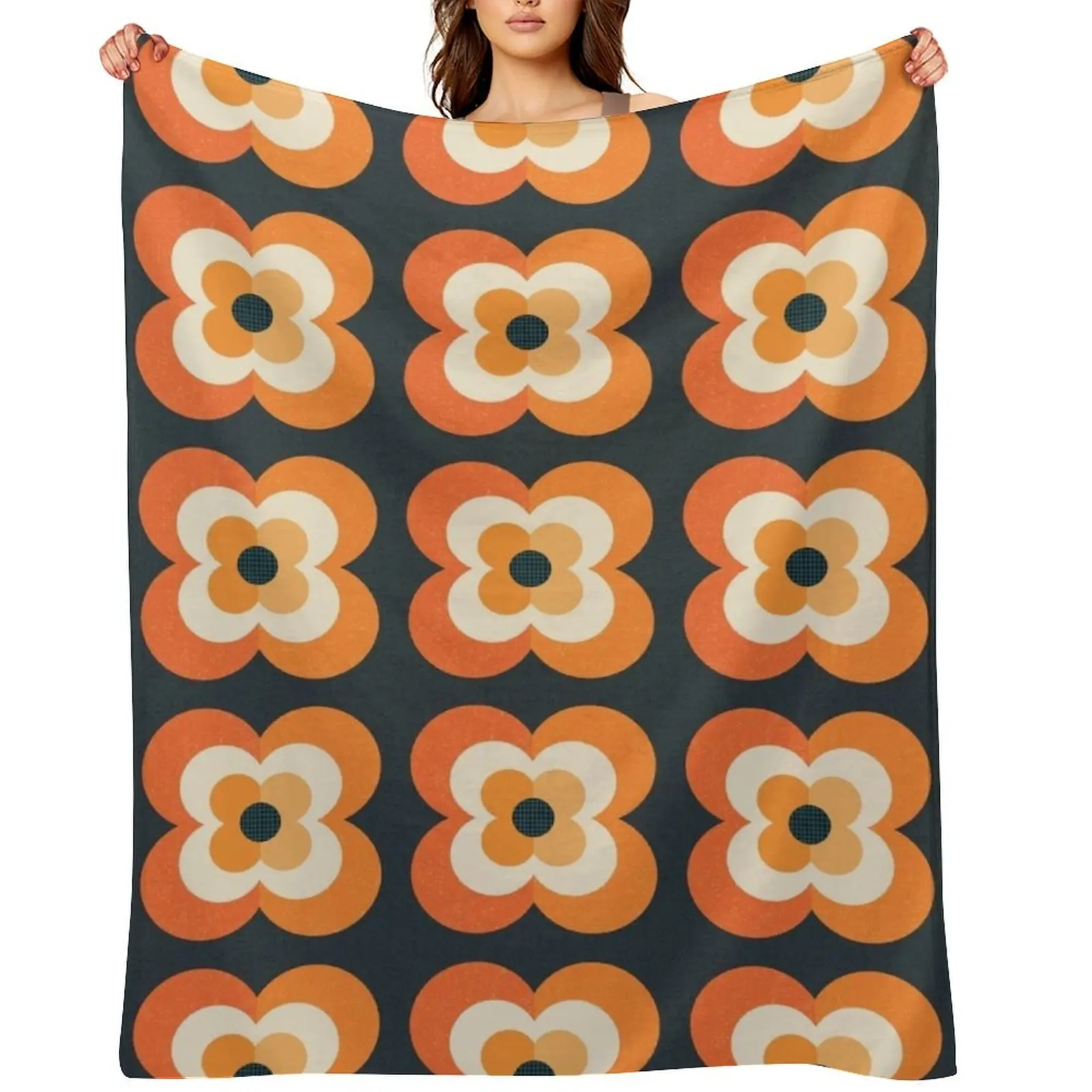 

Retro Flowers - Orange and Charcoal Throw Blanket sofa bed Hairy Camping Blankets For Baby Blankets