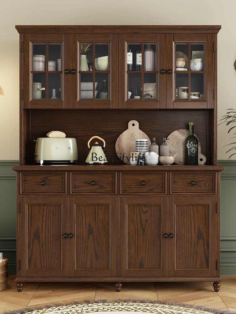 

American Style Solid Wood Sideboard Cabinet Up to the Ceiling Vintage Cupboard Kitchen Hall Tea Bowl Cabinet Integrated