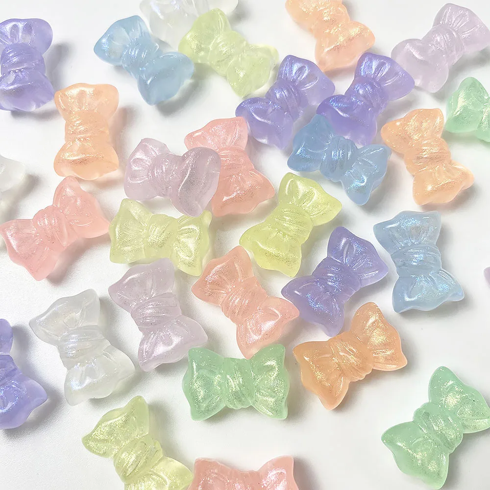 

10Pcs Acrylic Ribbon Knot Bow Loose Beads Luminous Color Spaced Beaded For Jewelry Making DIY Necklace Bracelet 24*16mm