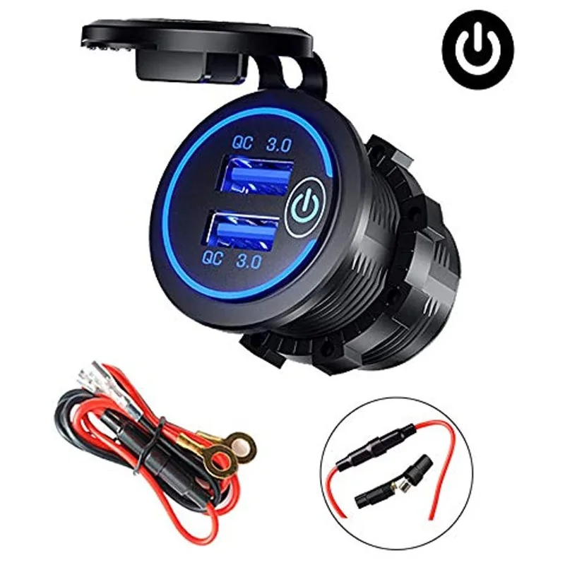 Chargeur de voiture tactile avec câble étendu, adaptateur Quick Charge 3.0 à double port pour une utilisation multi-véhicules