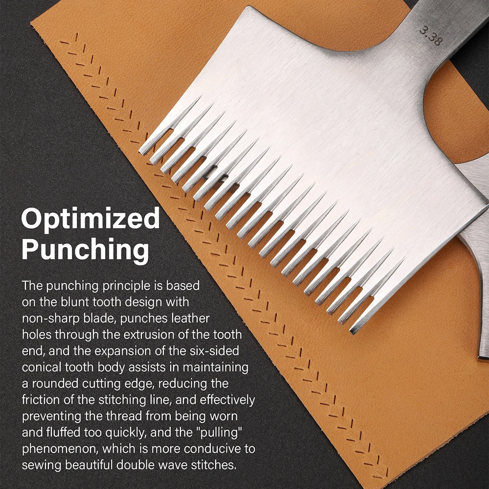 WUTA High Quality 20Teeth Pricking Iron Leather Chisel French Style Leather Punching Tools Die-steel Full Polish-3.0/3.38/3.85mm