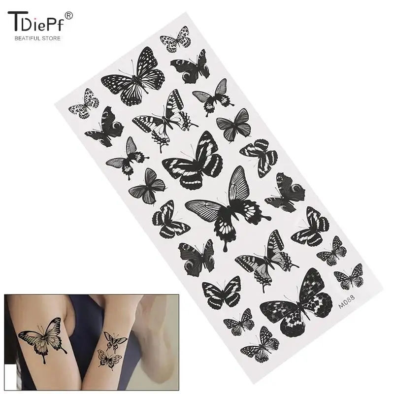  1 sheet  Tatoo 3D Girl Women Waterproof Black Butterfly Temporary Tattoo Sticker Body Art Fake Tatto Flash Wrist