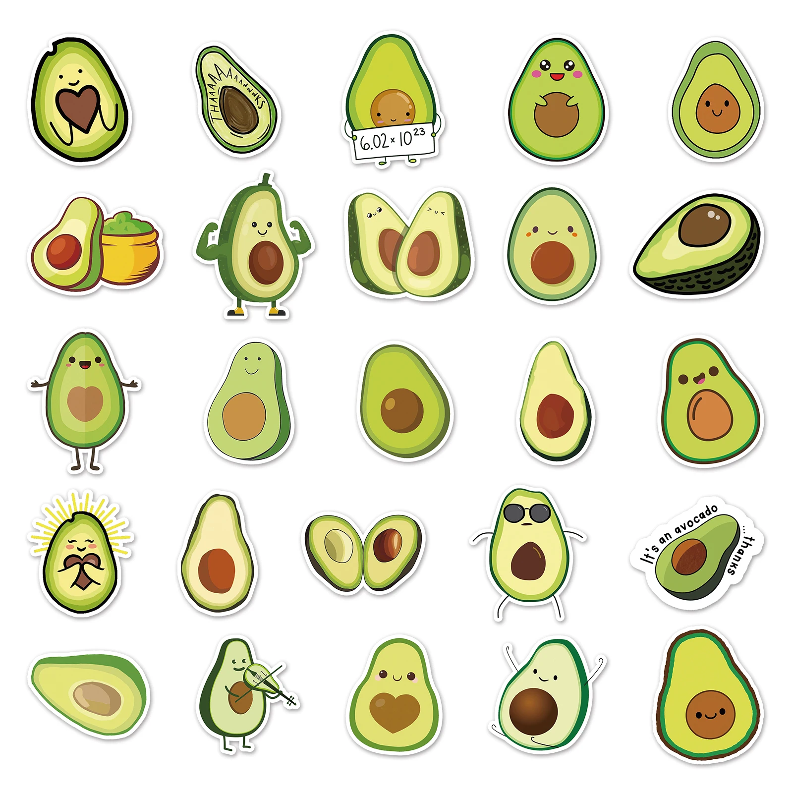 50Pcs Avocado series Cartoon Cute Waterproof Sticker Skateboarding Snowboard Retro Vinyl home decal Sticker