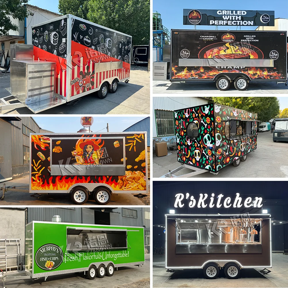 Custom Restaurant Barbecue Mobile Food Truck with Full Kitchen and Bar for Coffee Shop Bakery Kitchen Food Truck Hot Dog Cart