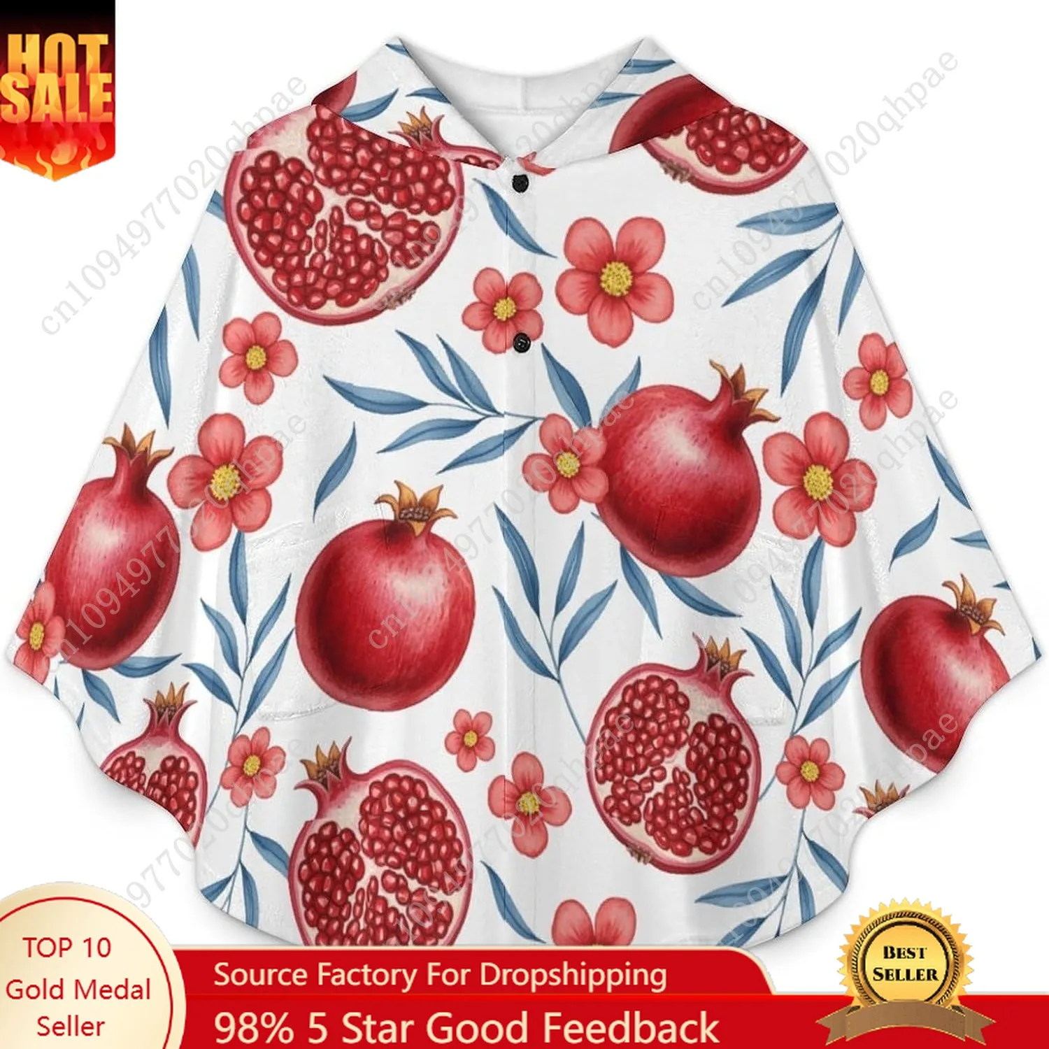 Pull couverture en flanelle confortable, sweat à capuche surdimensionné à motif Floral de grenade avec poches pour enfants et adolescents