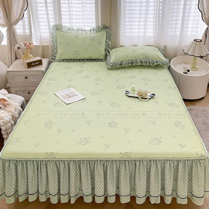 Arrival Summer Cool Ice Beans Fitted Sheet Breathable Moisture Absorbent Lace Bed Skirt Mattress Protector Cover Single Piece