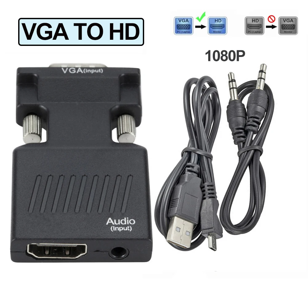 محول VGA إلى HDMI متوافق مع كابل الصوت ، PS4 ، كمبيوتر محمول ، تلفزيون ، شاشة عرض ، جهاز عرض ، آشعة P ، HD ، محول ذكر #2
