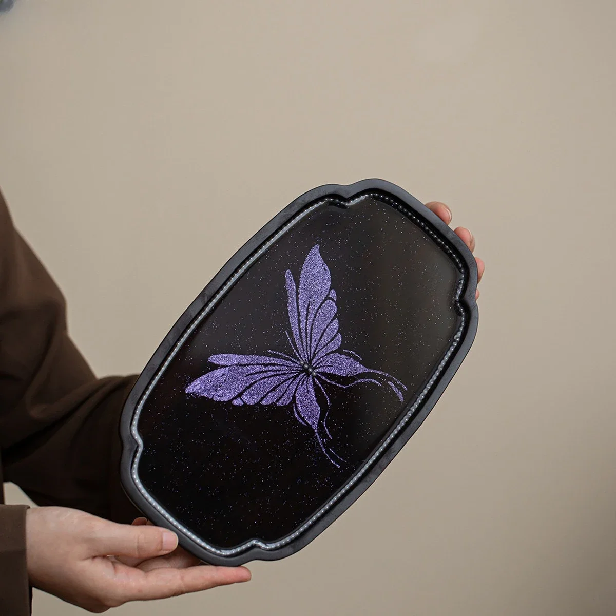 

1PC New Chinese-style Heavy Bamboo Pot Bearing Household TeaTray Glue Drop Butterfly Dry Brewing Tray Refreshment Tray Tea Table