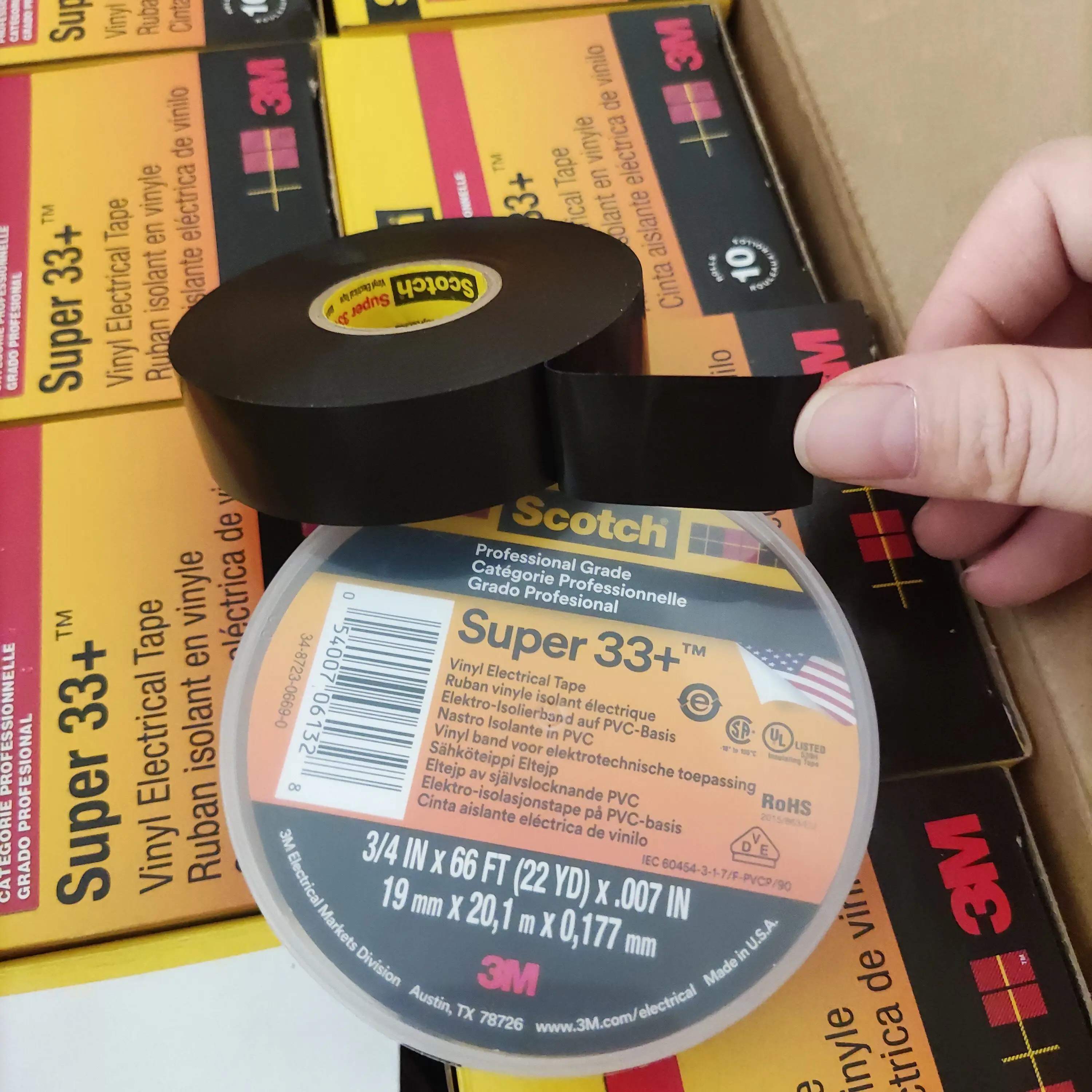 3M Scotch Super 33+ Vinyl Electrical Tape 19mm x 20.1m 7Mil Black PVC Insulation Tape for Wire Cable Splice Original 4