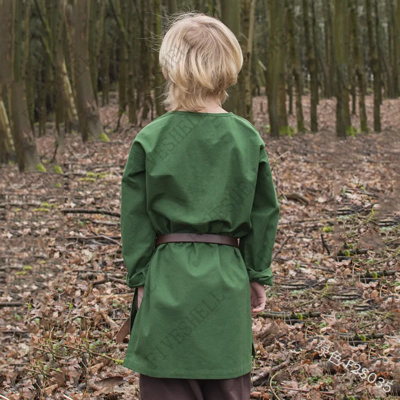 Costume d'Halloween à Manches sulfpour Enfant, Tunique en Coton, oral alier Médiéval, Kokor, Viking Norman, 7,5 Y