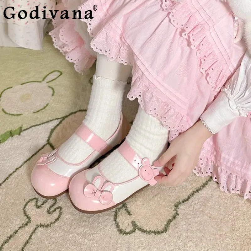 

Lolita Shoes Women's Pumps and Heels Spring Summer Sweet Girls Cute Round-toed Low-heeled Mary Jane Shoes Casual Leather Shoes