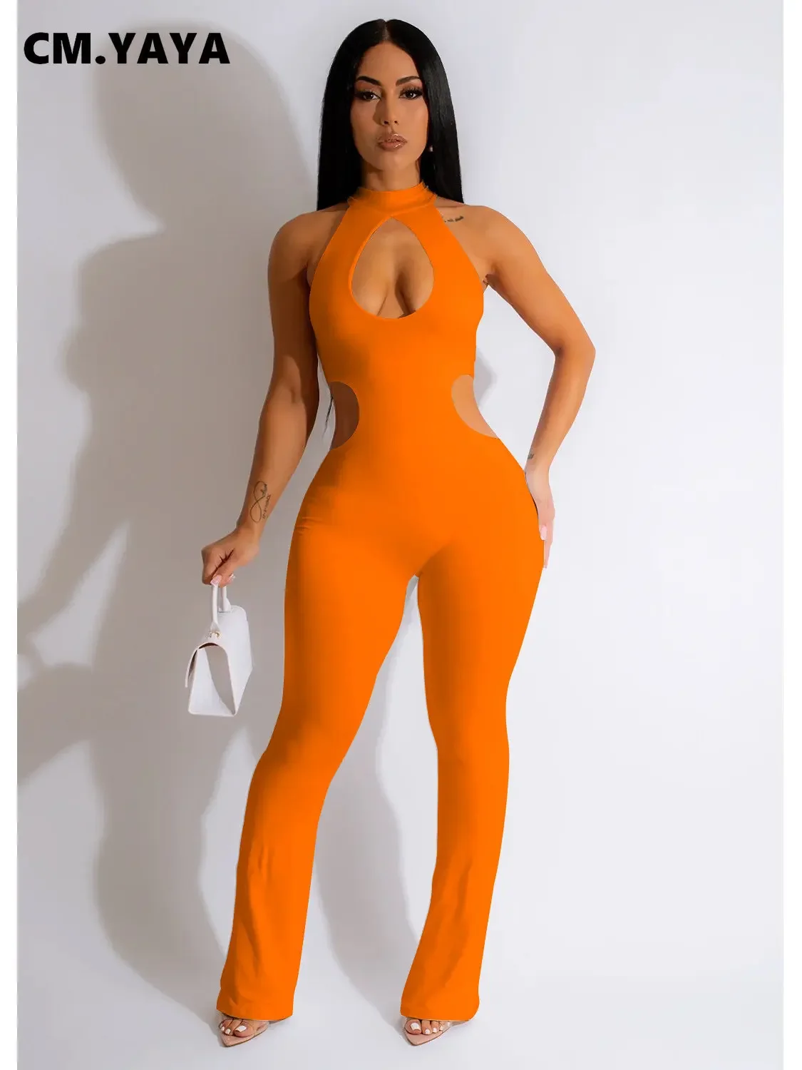 

Fashion Women Cutout Waist Sleeveless Straight Jumpsuit 2024 Sexy Party Evening Romper One Piece Set Playsuit