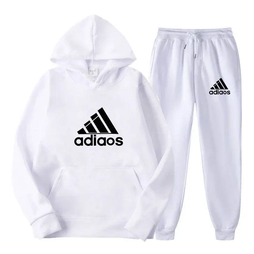 

Autumn and winter casual sports couple printed plate-size set, long-sleeved hooded sweatshirt and long pants two-piece set