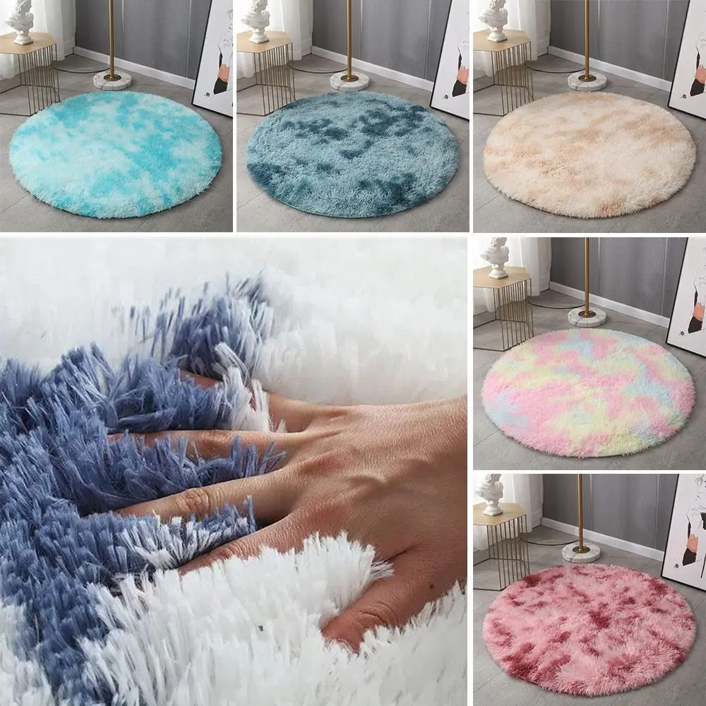 Home Decoration 60/80CM Plush Round Rug Ultra Soft Anti-Skid Bedroom Carpet Tie-dye Thick Fluffy Rug Carpet Home