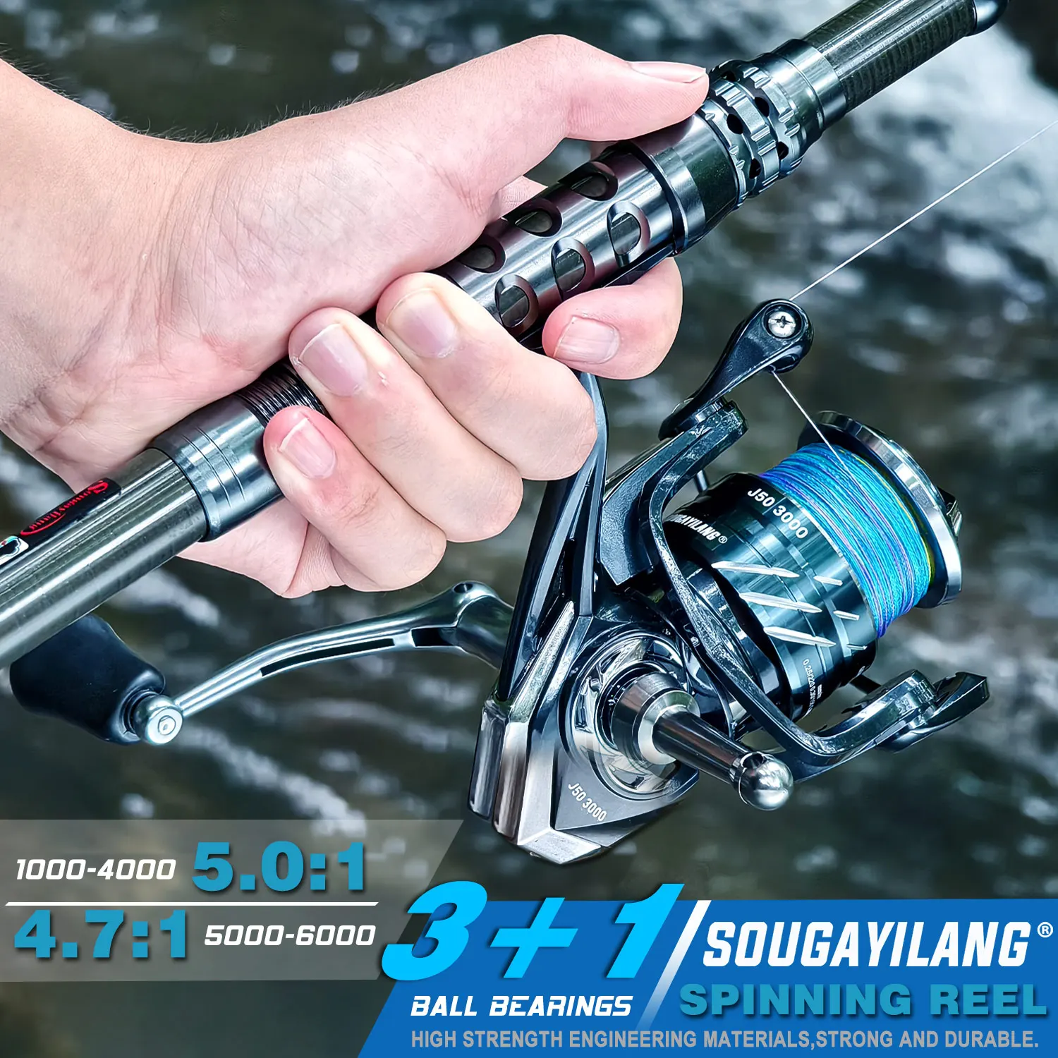 Sougayilang 1000–5000 Spinnrad, glattes Lager, 5,0:1, Angelrolle, CNC-Angelrolle, Balance-Ständer, Drag-System, 8 kg maximale Leistung