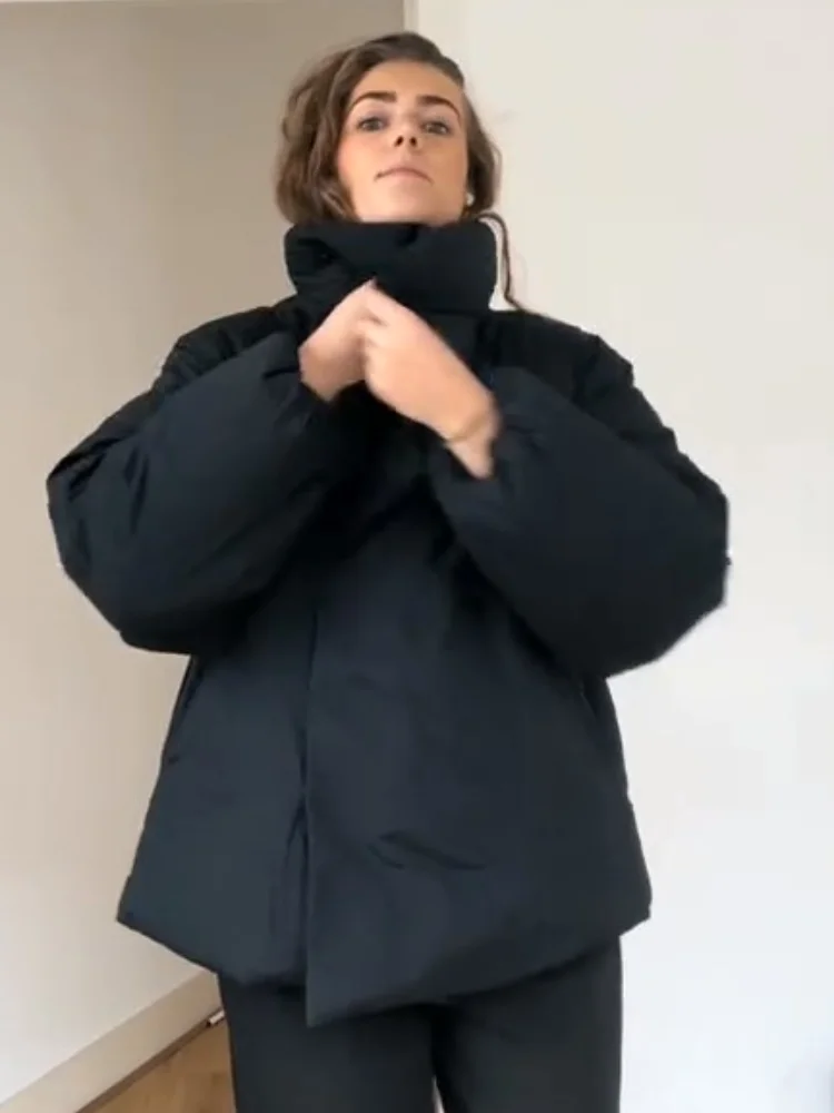 الوقوف طوق المرأة وسادة مبطنة 2025 الخريف الشتاء مغطاة زر فضفاضة الإناث طويلة الأكمام جاكيتات مكتب سيدة الشارع البنطال القصير