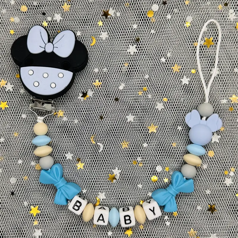 1Pcs Customized Name Baby Pacifier Clips Chain Silicone Beads Teether Toys Dummy Holder Russian English Name Pacifier Chain Gift