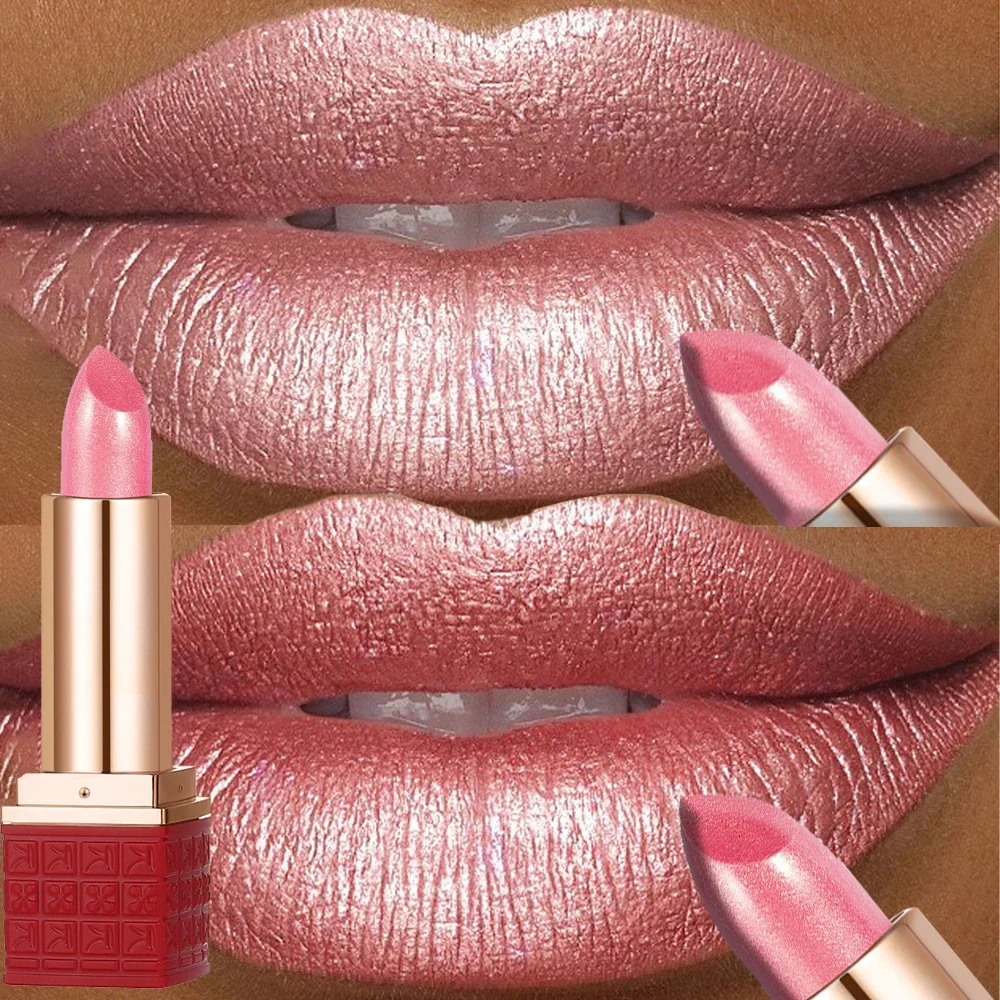 12 สี Glitter SHINY METALLIC ลิปสติก Pearlescent Lip Tint,Long Lasting Lip Senior Matte Lip แต่งหน้าของขวัญสําหรับ