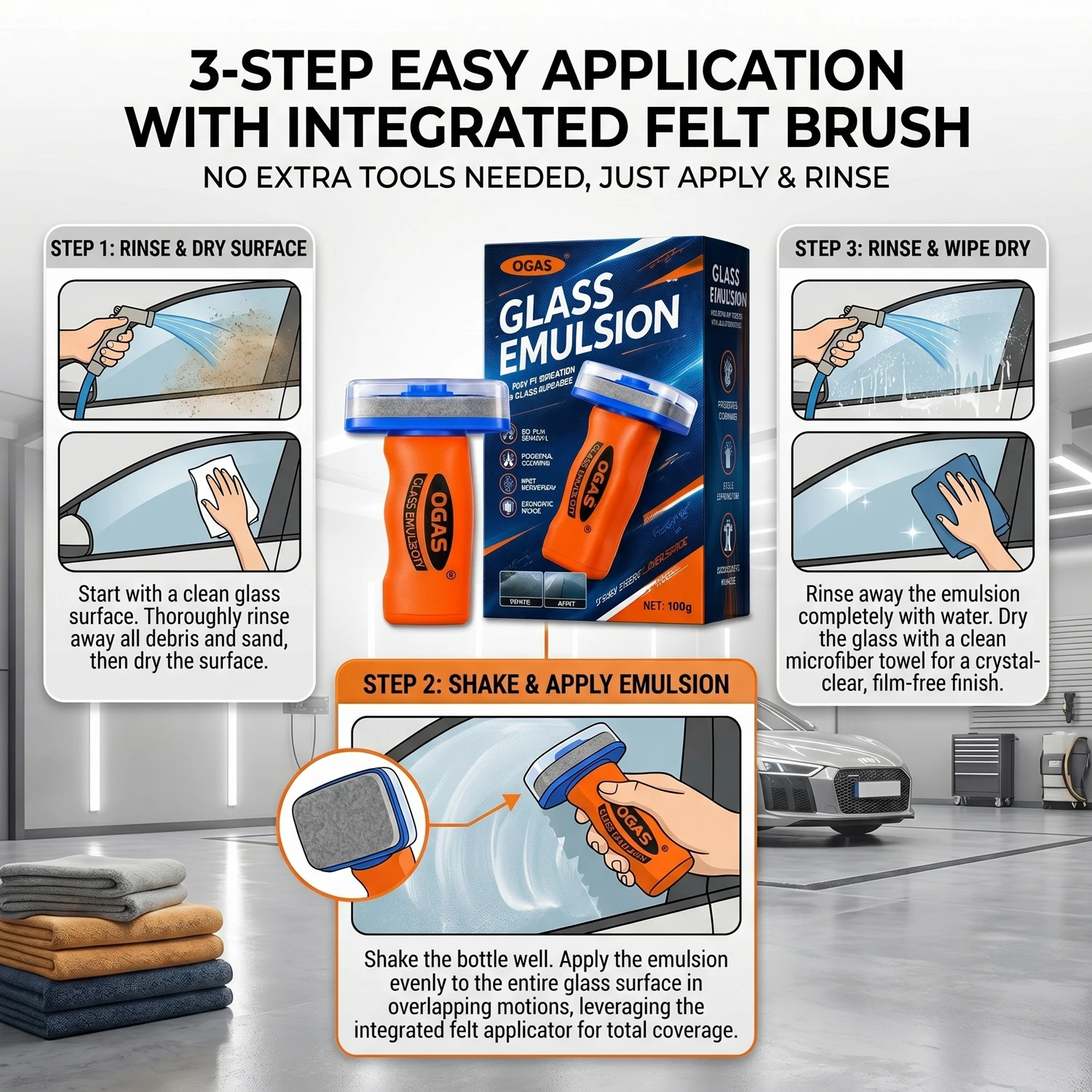 OGAS Gen 2 Upgraded Version Car Glass Oil Film Remover Paste with Felt Brush Deep Cleaning Agent Remove Dirt Bird Droppings image 4