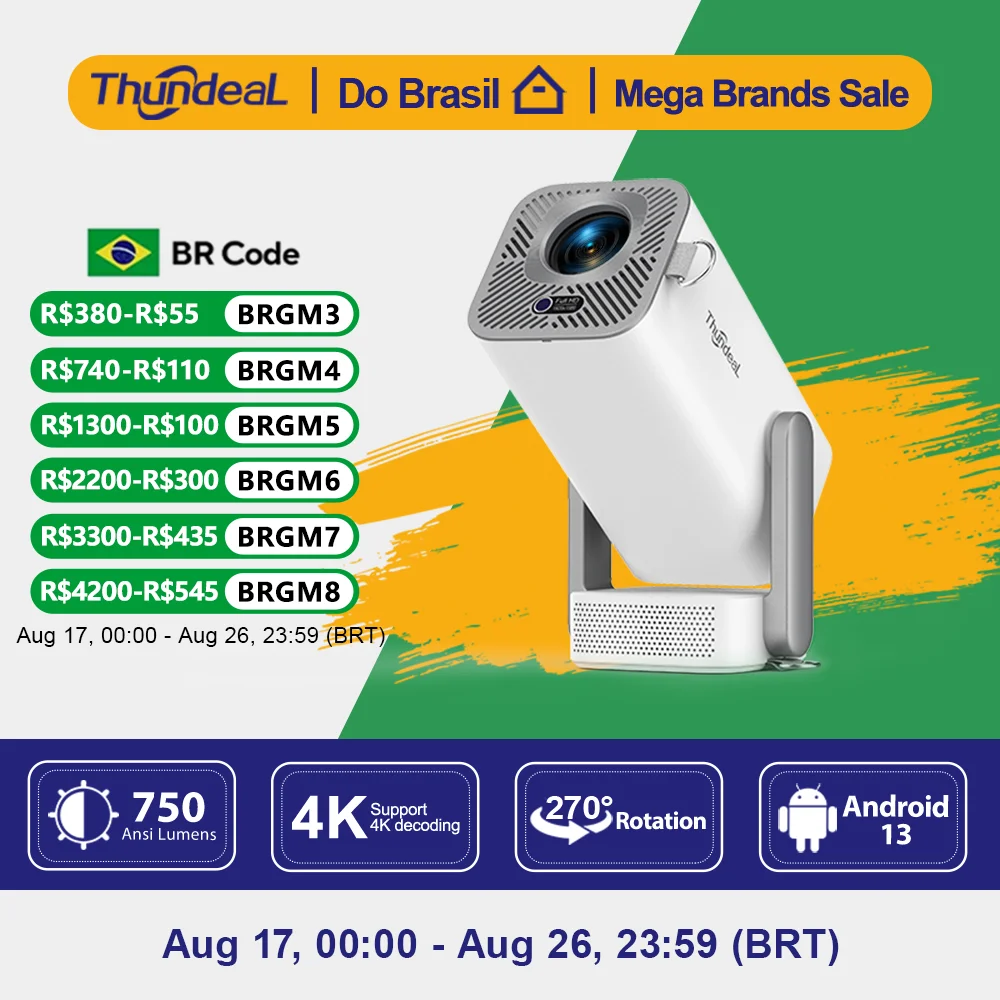 Projetores no brasil Projetor Full HD ThundeaL TD80 Pro 1080P Suporte 2K 4K TD80Pro TD80W Para assistir filmes Versão atualizada com WiFi Android Mini portátil projetor de imagem de feixe vídeo 3D LED e cinema em casa