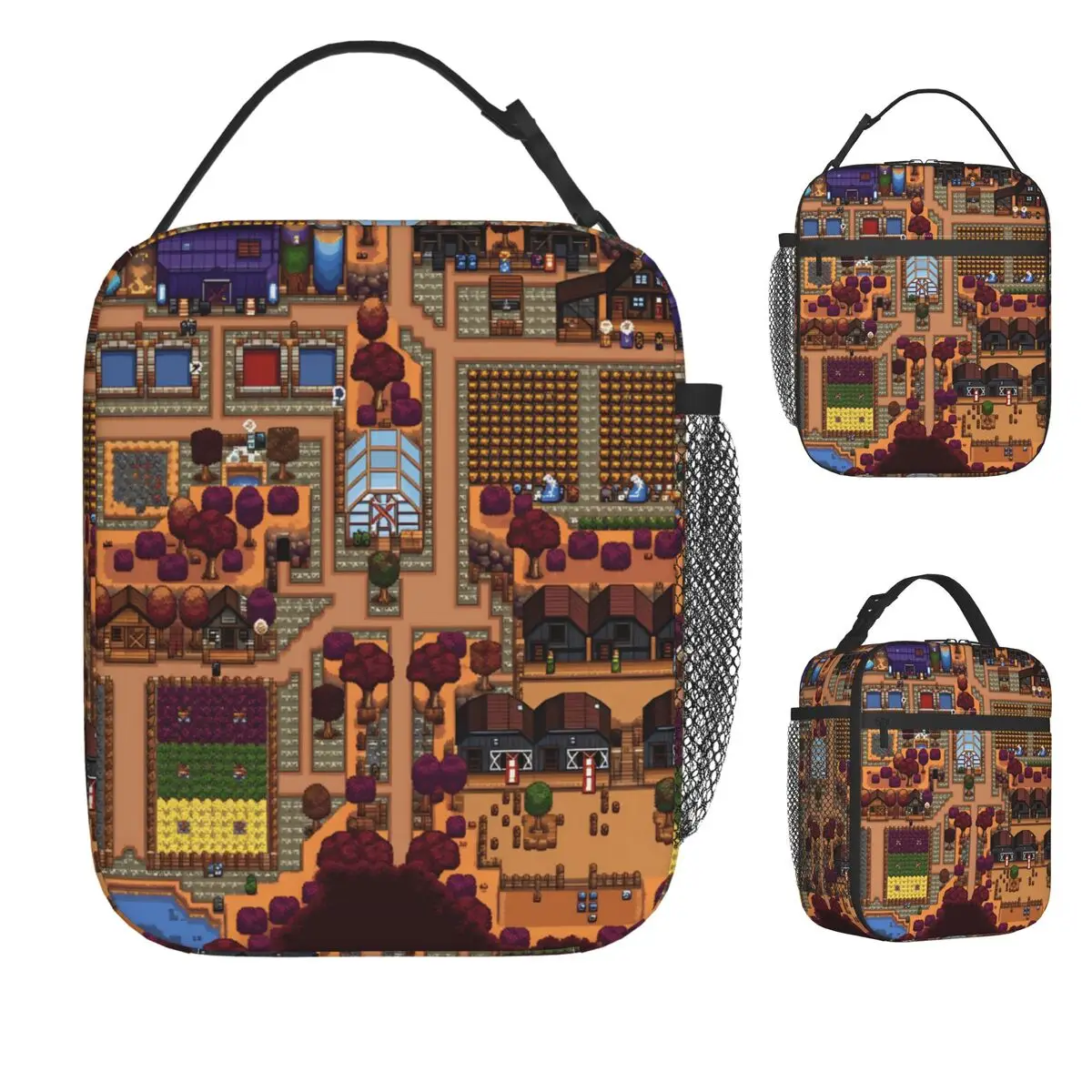 

Stardew Valley Game Forest Farm Layout Lunch Bag Portable Lunch Box Outdoor Picnic Cooler Bag Funny Oxford Thermal Lunch Bags