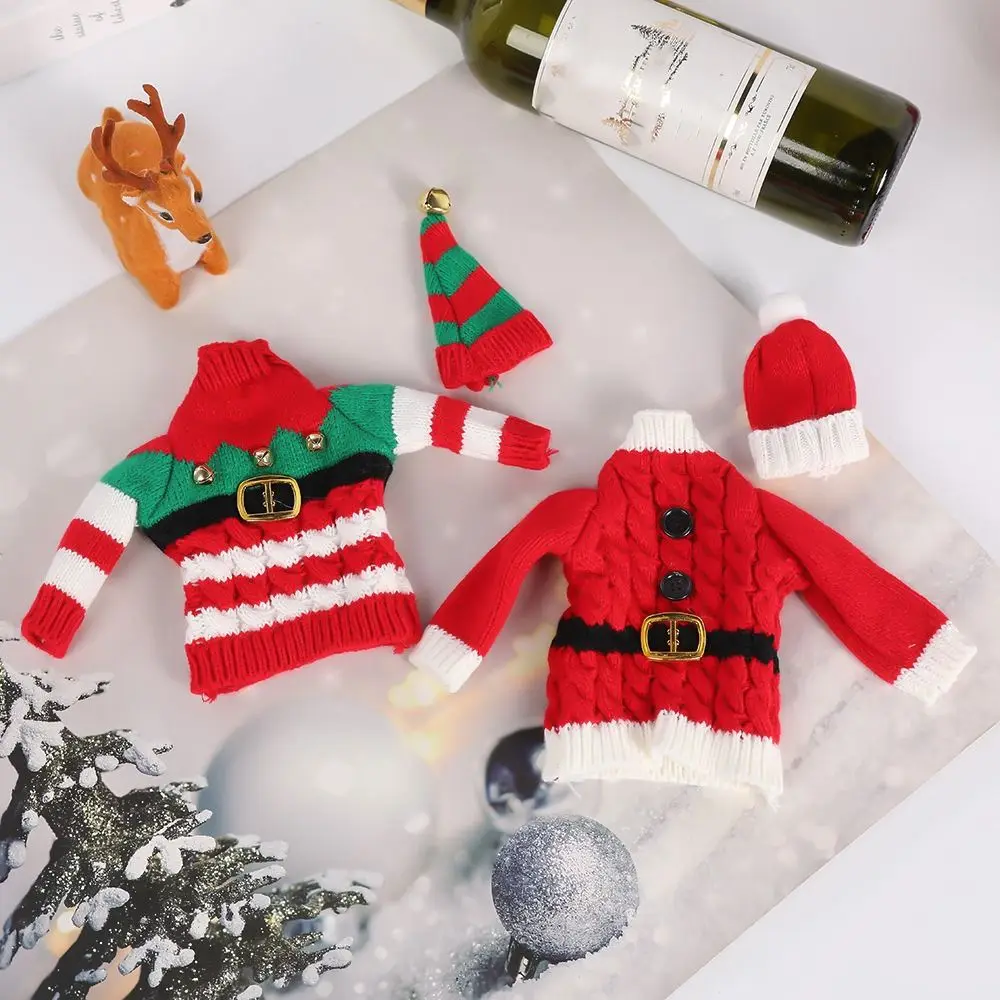 

Creative Christmas Wine Bottle Cover Handmade Reusable Christmas Bottle Knitting Dress Wine Protection DIY