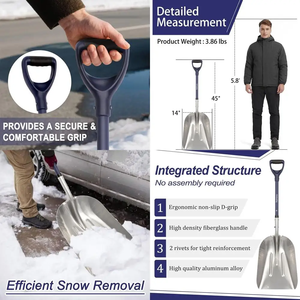 

Алюминиевая лопата для снега большой емкости с D-образной ручкой из стекловолокна для снятия снега на подъездной дороге 45 дюймов