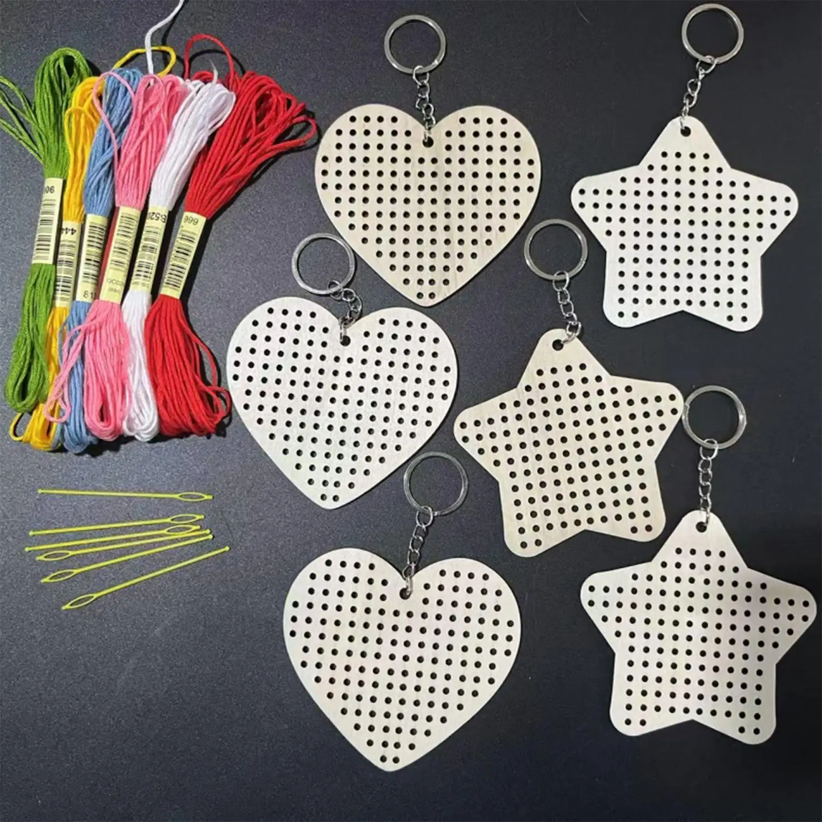 Borduurpakket voor beginners Kinderen Beginners Borduurpakket Houten hart Naaien Knutselen Kunst met draden Naalden voor thuisstudio