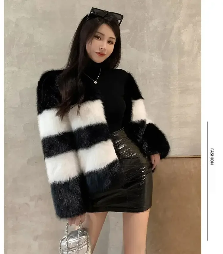 FANIECE 2025 Winter New Fashion Faux Fox Fur Coat Women Artificial Fur Jacket Party Elegant Feather Outercoat manteau femme hive