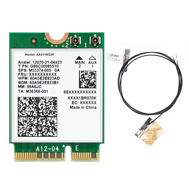 HOT-For  AX411 Wifi Card+Antenna Wifi 6E Cnvio2 BT 5.3 Tri-Band 5374Mbps Network Adapter For Laptop/PC Win10/11-64Bit