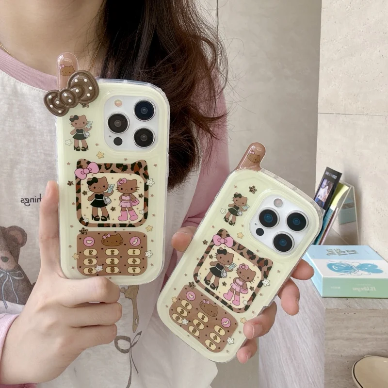

Luxury leopard print Mobile phone sexy hottie Cute Cartoon Hello Kitty Cat Phone Case For iPhone 13 14 15 16 Pro Max Pink Cover