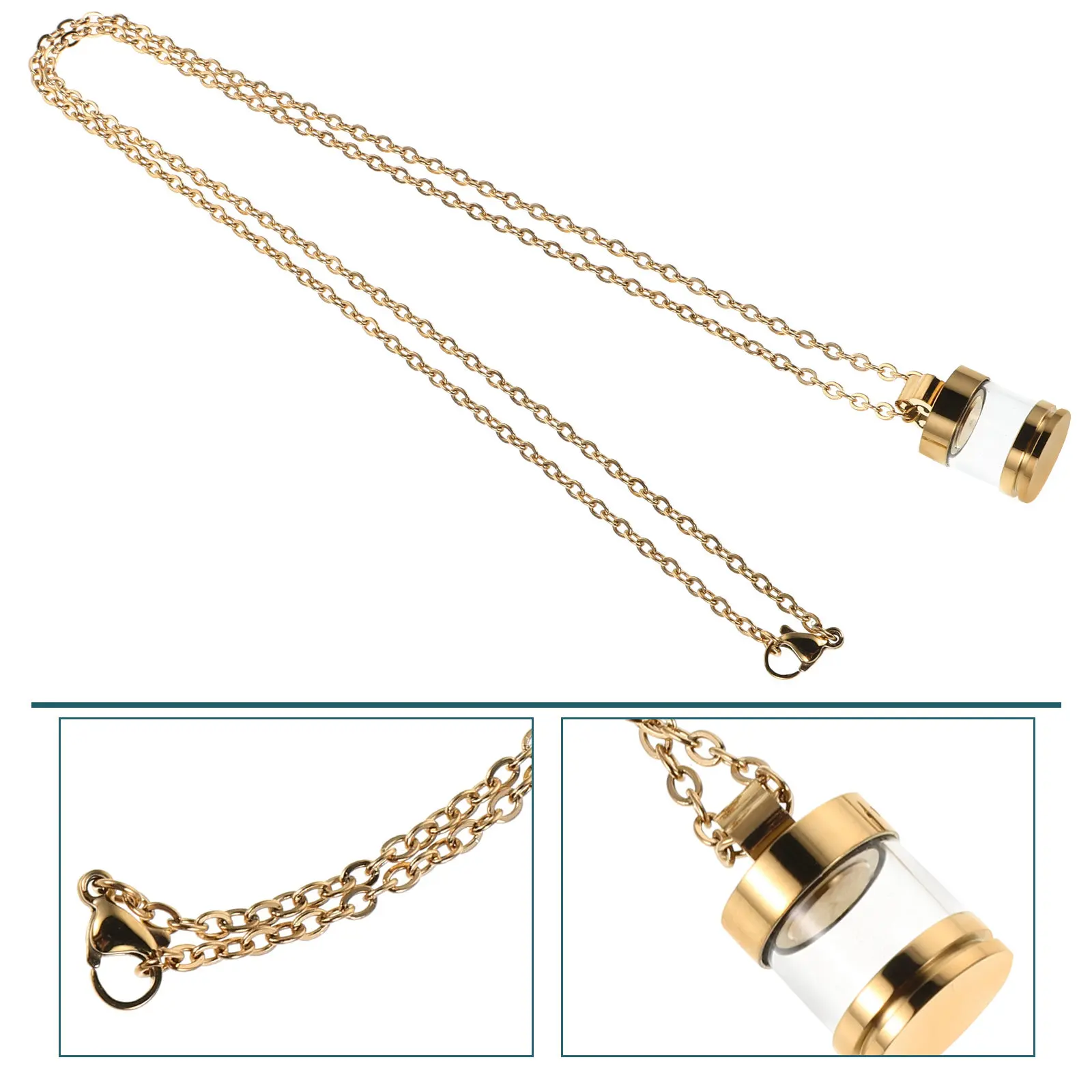

Steel Color Stainless Urn Necklace for Ashes Openable Clear Glass Pendant Memorial Jewelry Perfume Holder Pendant Unisex